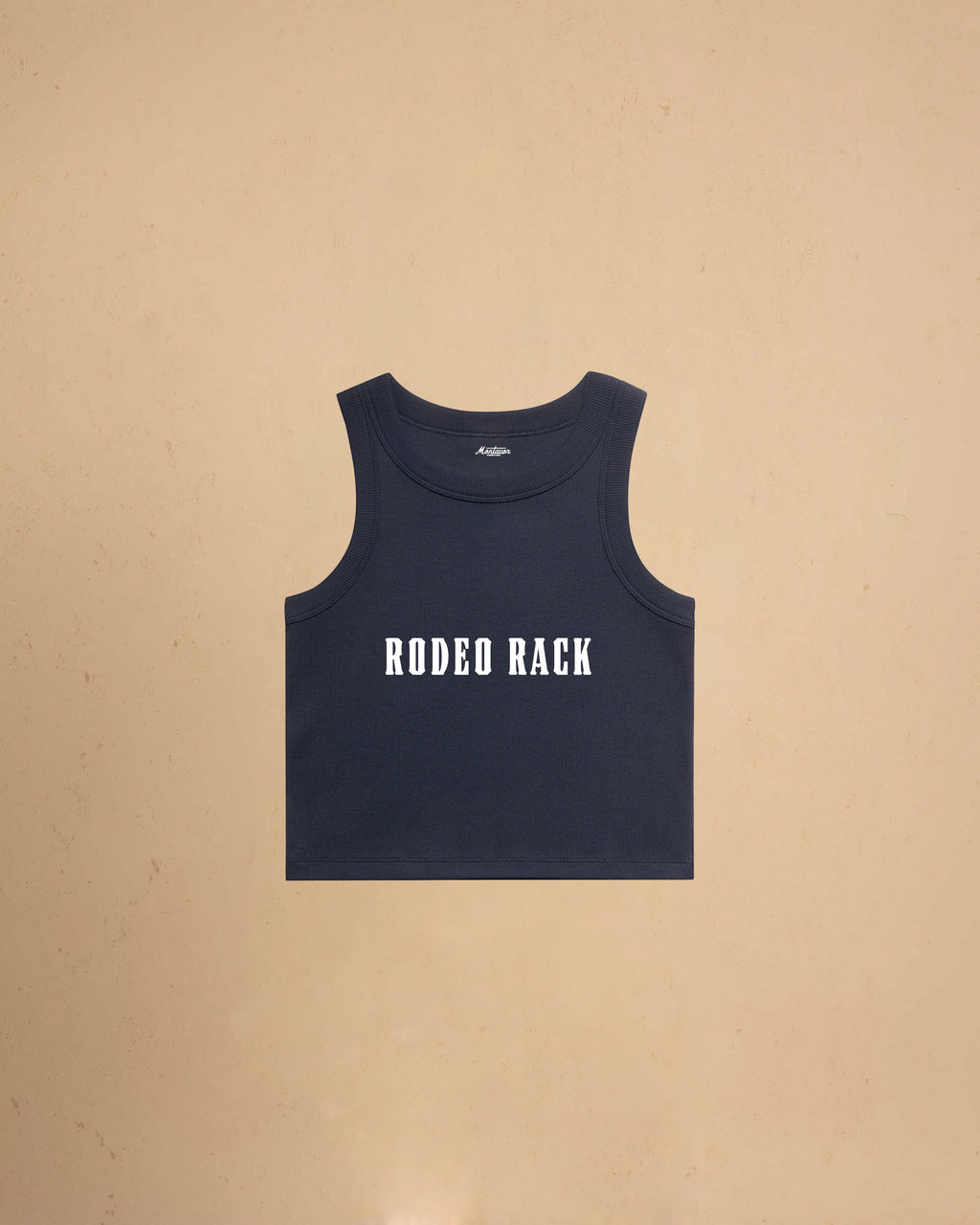 Rodeo Rack organic crop tank top by Montavor featuring bold western typography on a premium ribbed cropped tank.