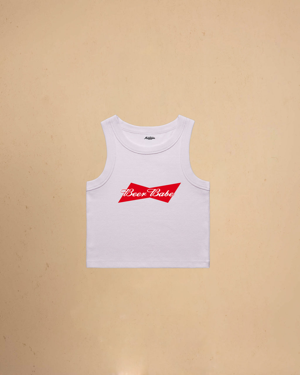 Beer Babe organic crop tank top featuring a retro-inspired beer graphic and slim fit cropped silhouette by Montavor.