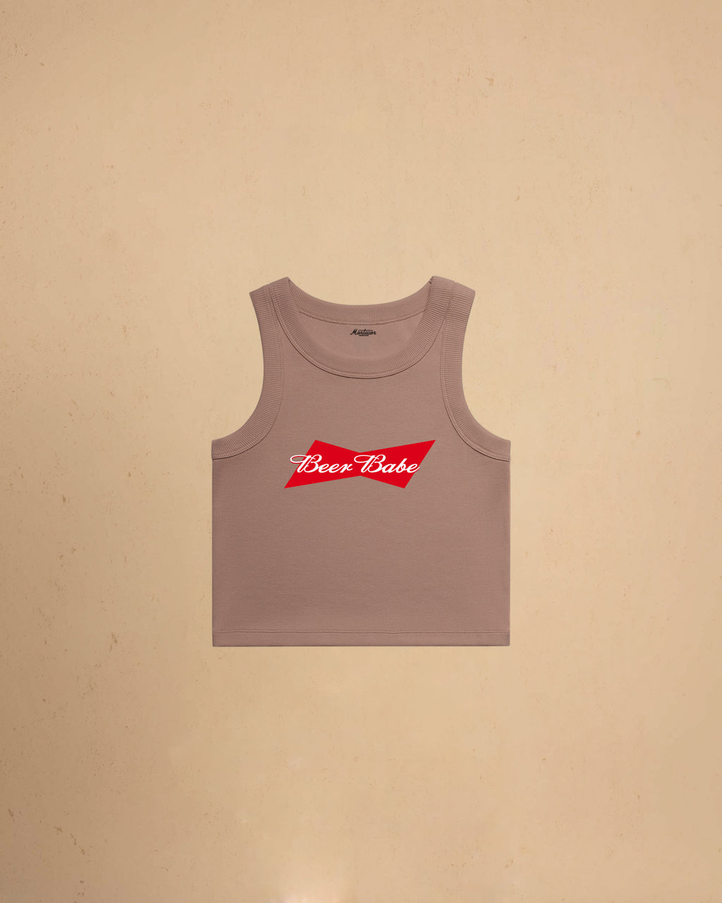Beer Babe organic crop tank top featuring a retro-inspired beer graphic and slim fit cropped silhouette by Montavor.