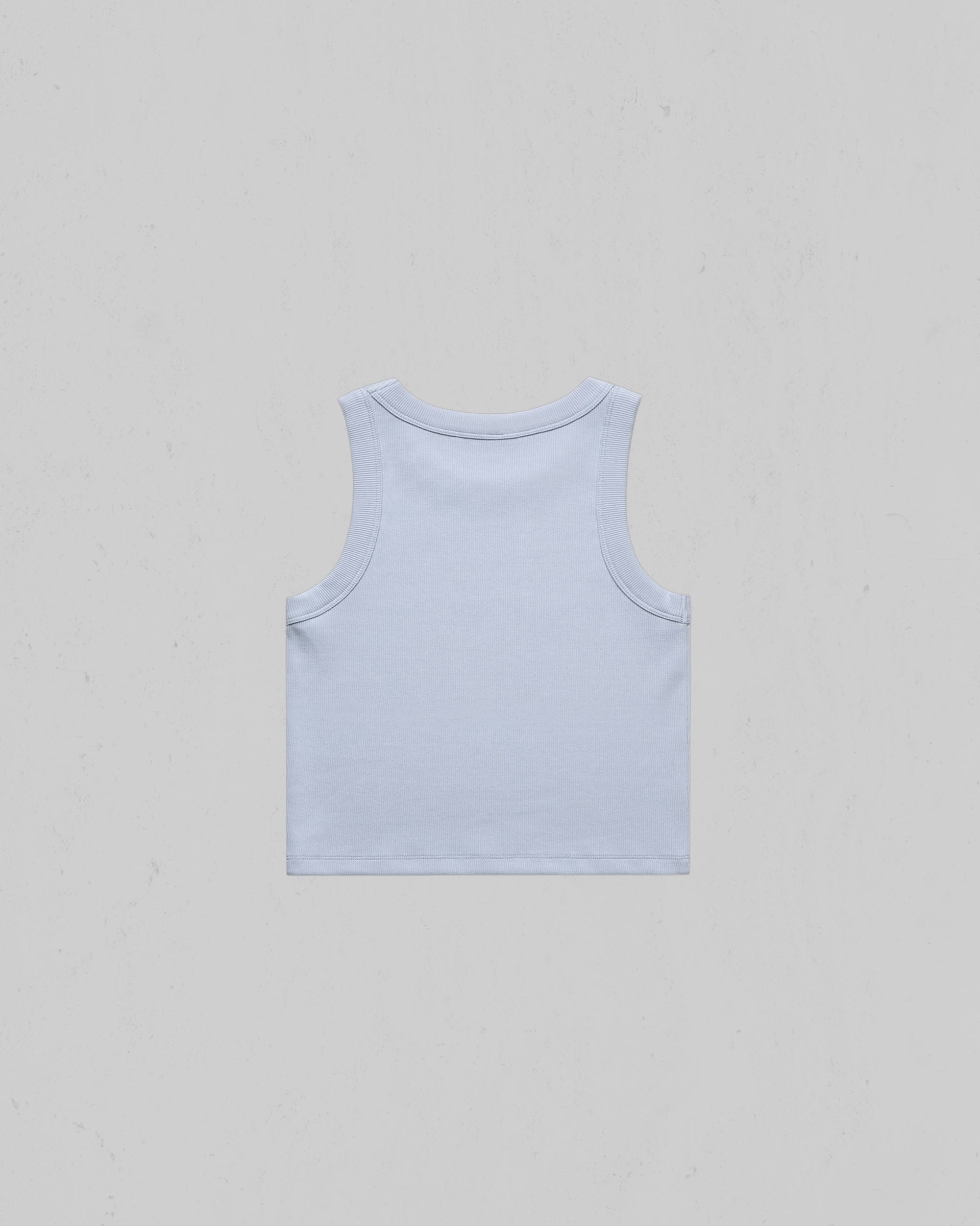 Organic crop tank top shown from the back, centered on a light gray background.