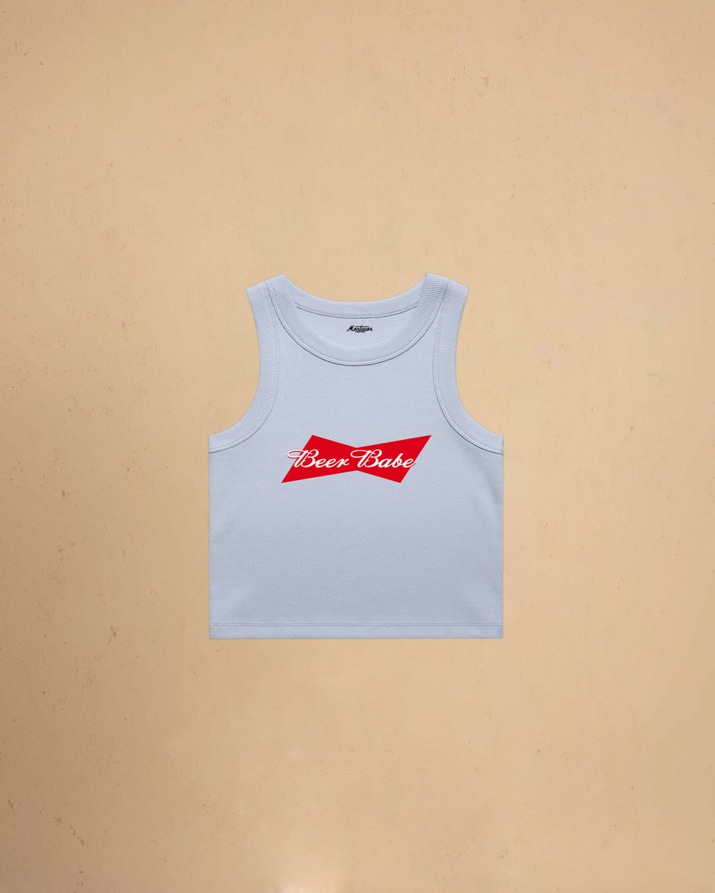 Beer Babe organic crop tank top featuring a retro-inspired beer graphic and slim fit cropped silhouette by Montavor.