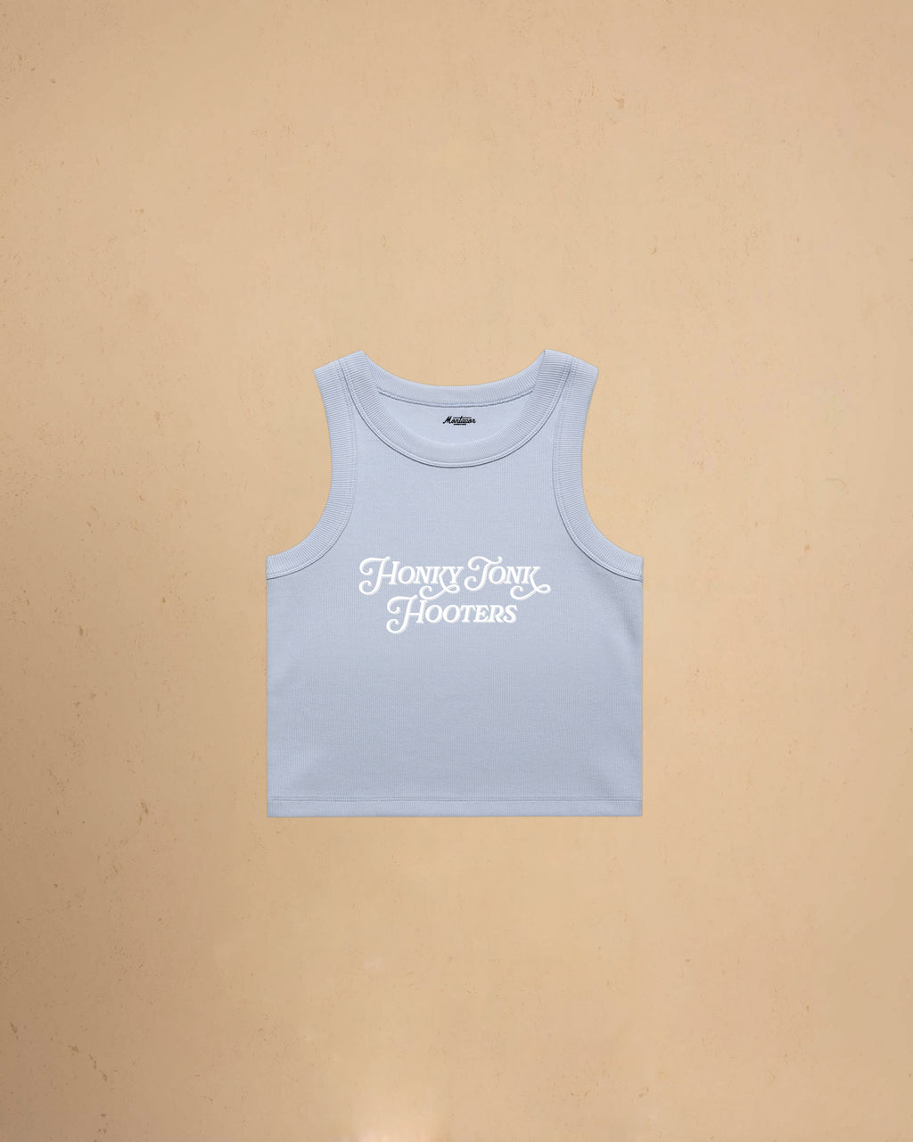 Women’s Honky Tonk Hooters organic crop tank top featuring vintage western typography, premium ribbed construction, and a flattering slim cropped fit.