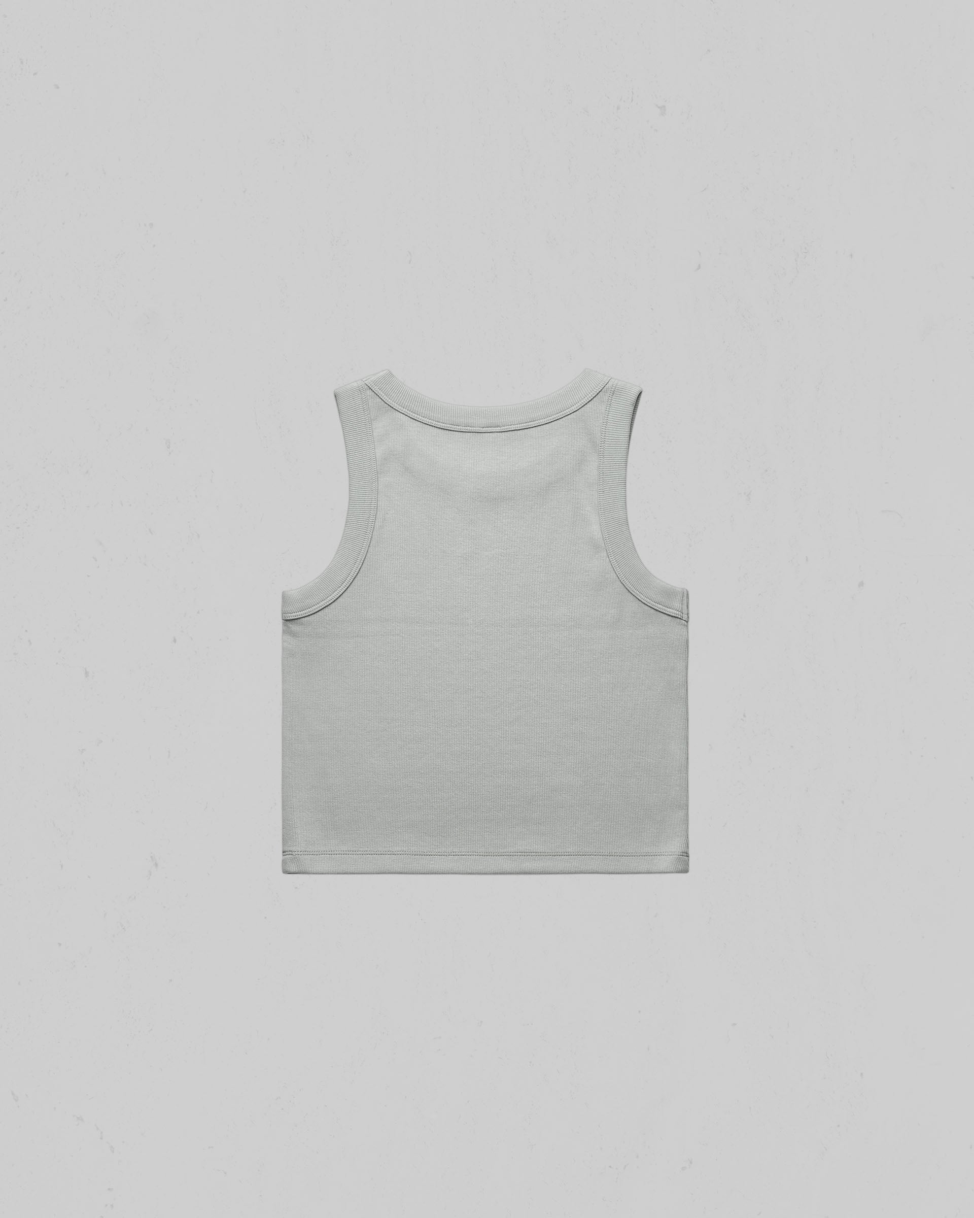Organic crop tank top shown from the back, centered on a light gray background.