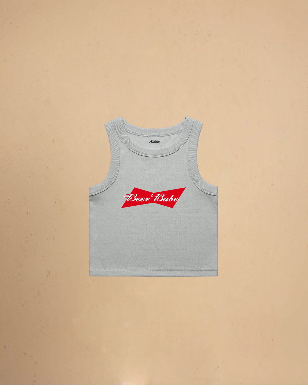 Beer Babe organic crop tank top featuring a retro-inspired beer graphic and slim fit cropped silhouette by Montavor.