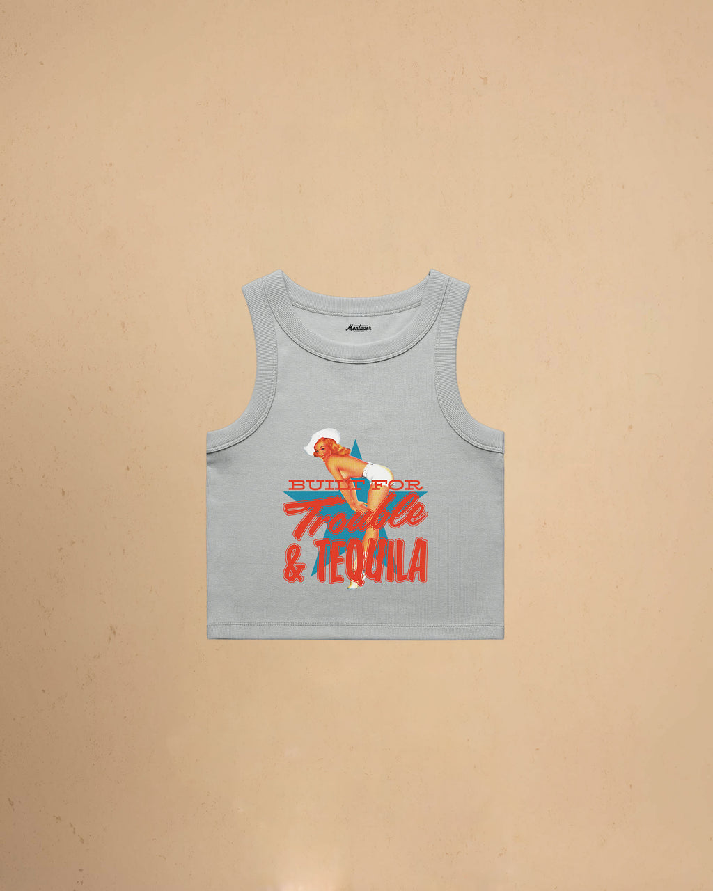 Storm Women’s Built For Trouble cropped tank top featuring a vintage-inspired Western graphic print on a premium ribbed crop tank.