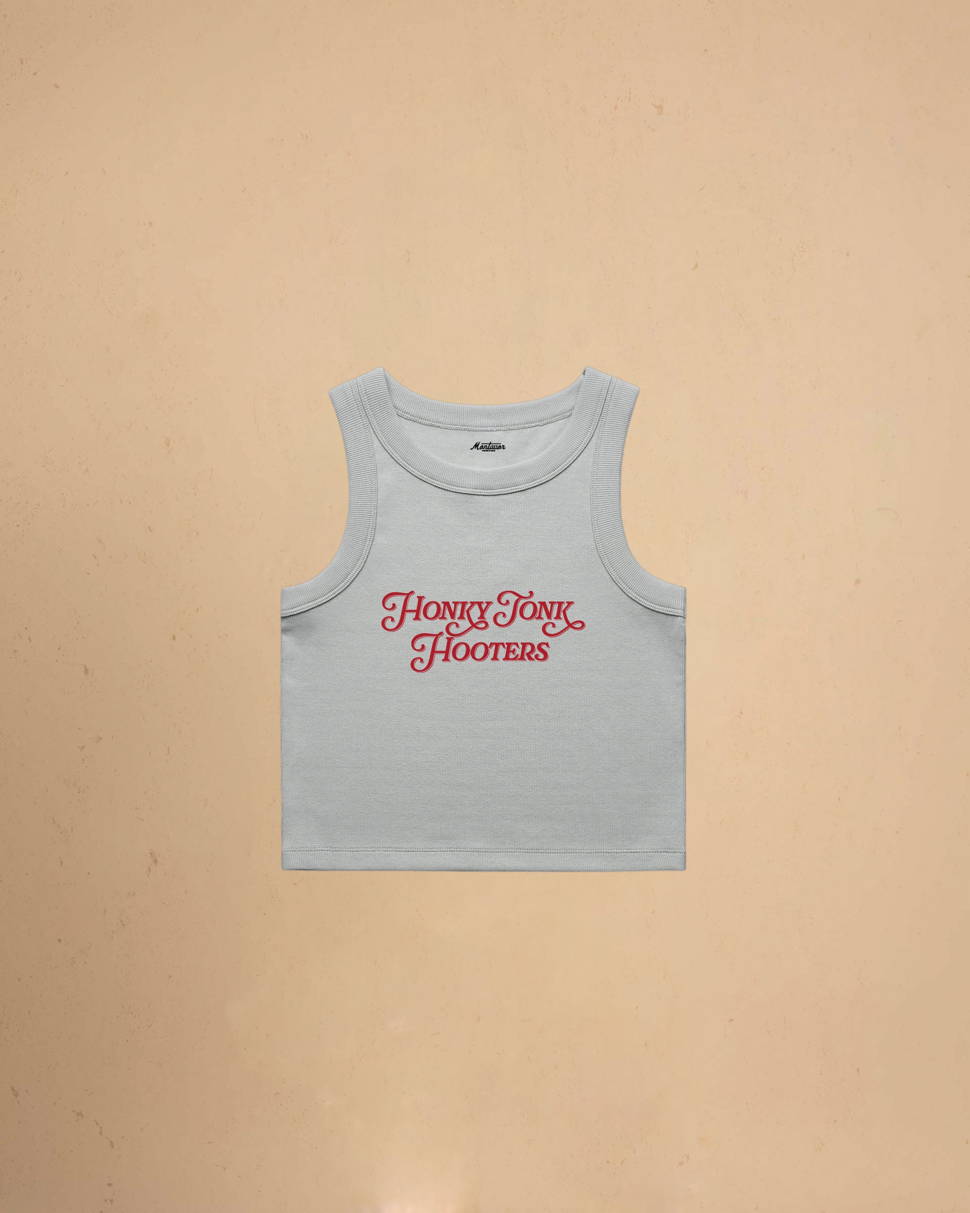 Women’s Honky Tonk Hooters organic crop tank top featuring vintage western typography, premium ribbed construction, and a flattering slim cropped fit.