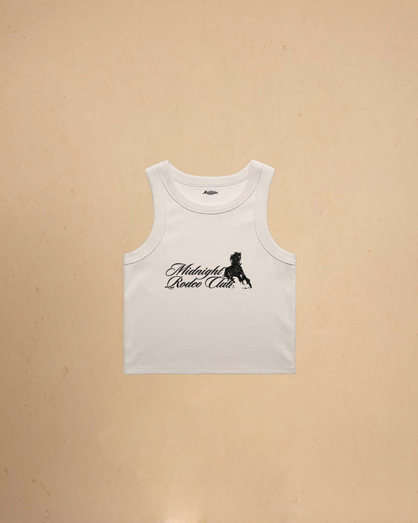 Beige Midnight Rodeo Club tank top on a beige background