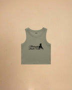 Green tank top with Midnight Rodeo Club, on a beige background