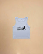 Light blue tank top with Midnight Rodeo Club on a beige background