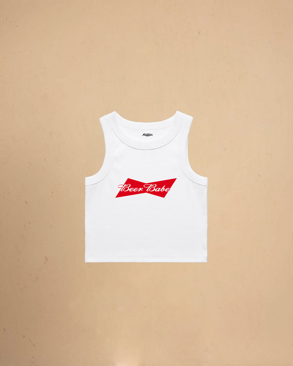 Beer Babe organic crop tank top featuring a retro-inspired beer graphic and slim fit cropped silhouette by Montavor.
