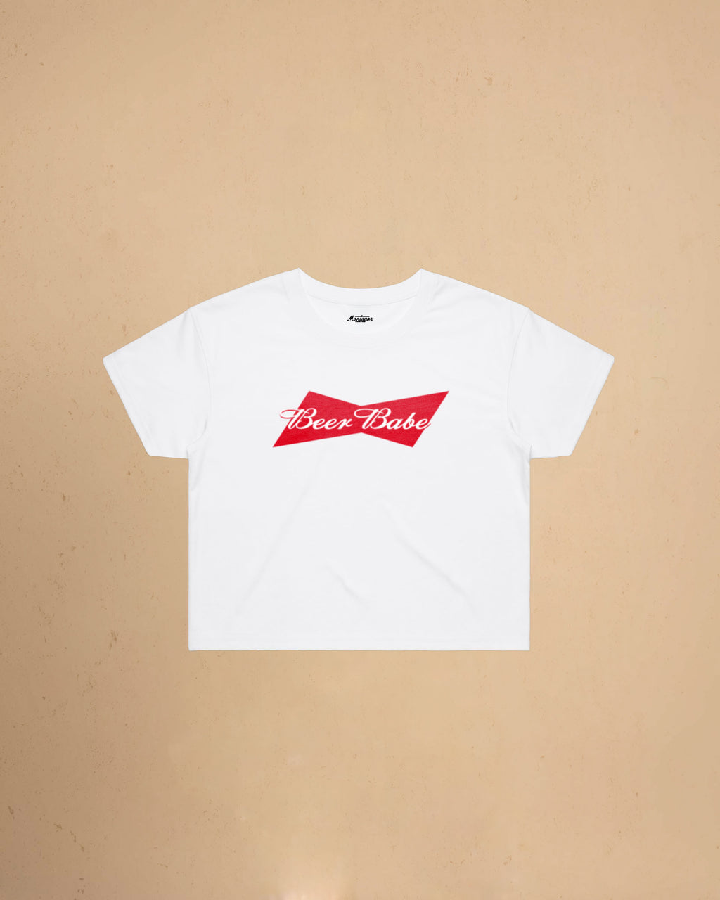 Women’s Beer Babe crop t-shirt featuring a bold beer-inspired graphic design on a relaxed-fit cropped cotton tee.