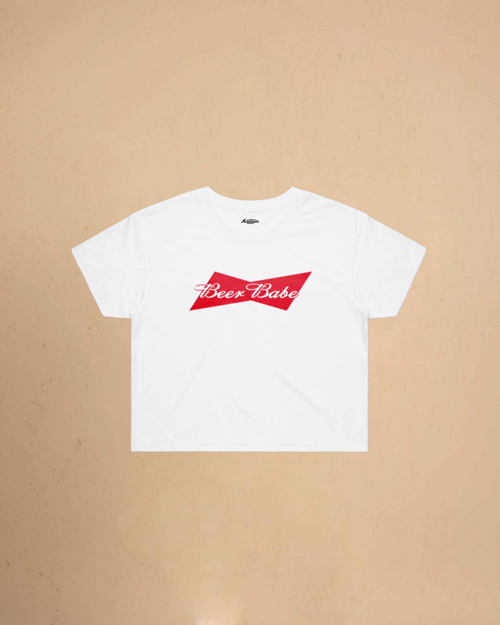 Women’s Beer Babe crop t-shirt featuring a bold beer-inspired graphic design on a relaxed-fit cropped cotton tee.