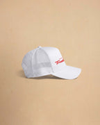 Built For Trouble trucker cap featuring a bold Western-inspired graphic on a high-profile foam-front snapback cap with breathable mesh backing.