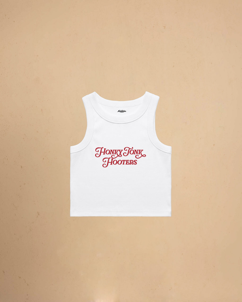 Women’s Honky Tonk Hooters organic crop tank top featuring vintage western typography, premium ribbed construction, and a flattering slim cropped fit.