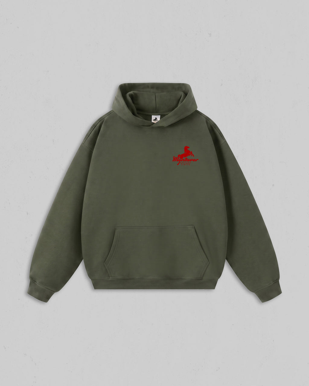 Front view of Cypress Green Montavor Wild Ride hoodie with an Montavor Logo. 