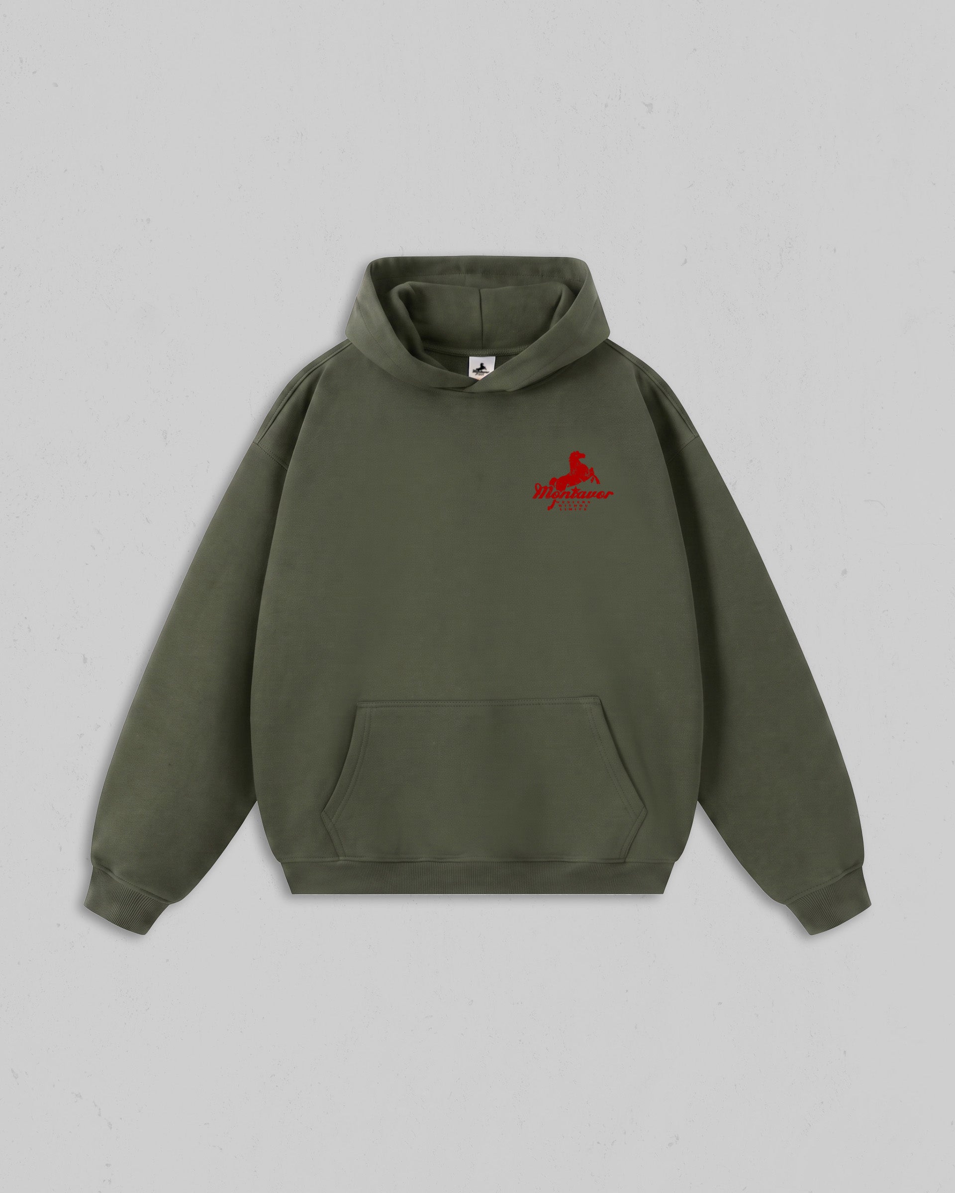 Front view of Cypress Green Montavor Wild Ride hoodie with an Montavor Logo. 