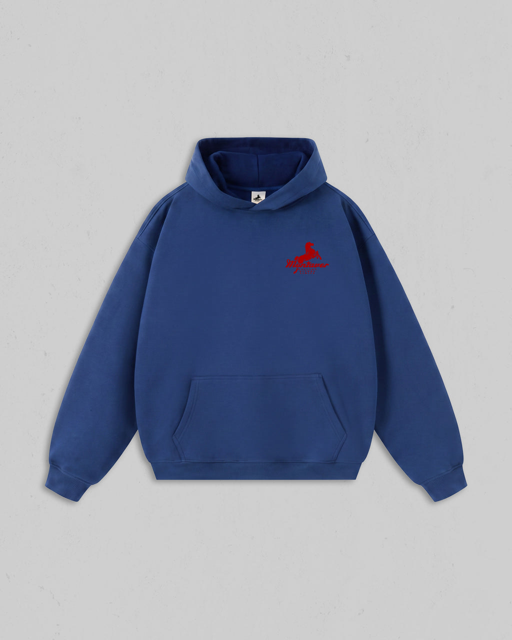 Front view of Liberty Blue Montavor Wild Ride hoodie with an Montavor Logo. 