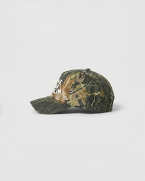 Dive Bar Darlin camo snapback cap with curved peak and bold white lettering on front panel