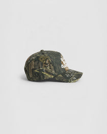 Dive Bar Darlin camo snapback cap with curved peak and bold white lettering on front panel